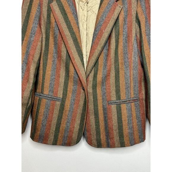 Vintage Coatree Wool Blazer Size Missing Herringbone Stripe Green Gray Brown - Picture 5 of 16